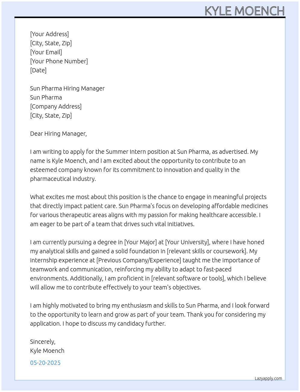 Summer Intern At Sun Pharma Cover Letter