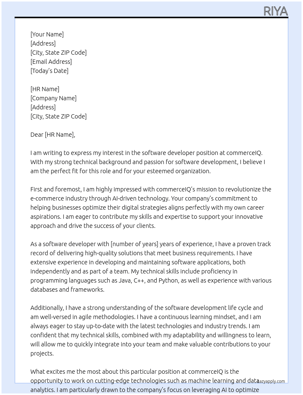 software developer At commerceIQ Cover Letter