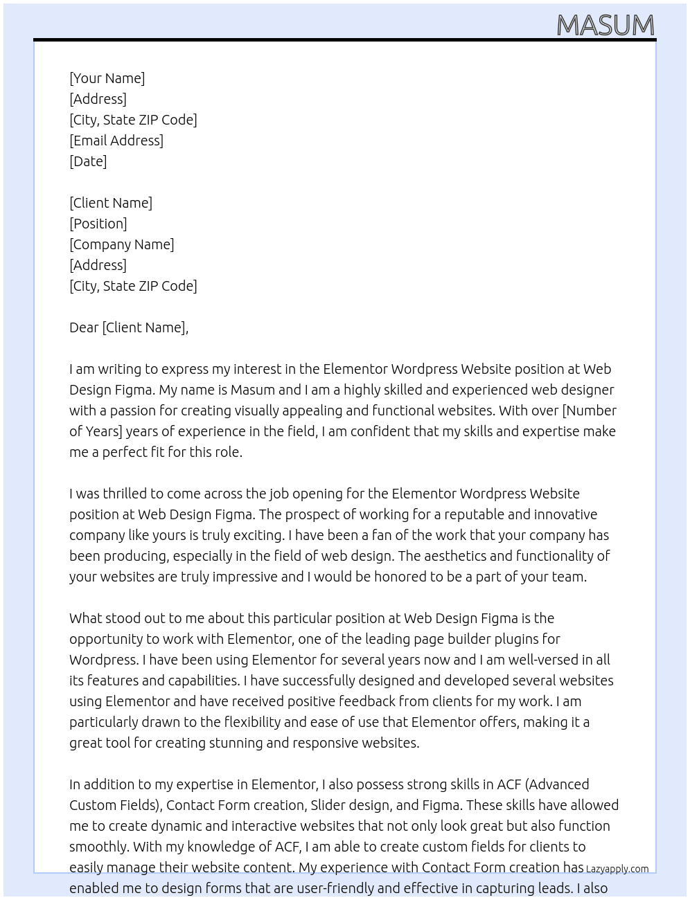 Elementor Wordpress Website At web design figma  Cover Letter