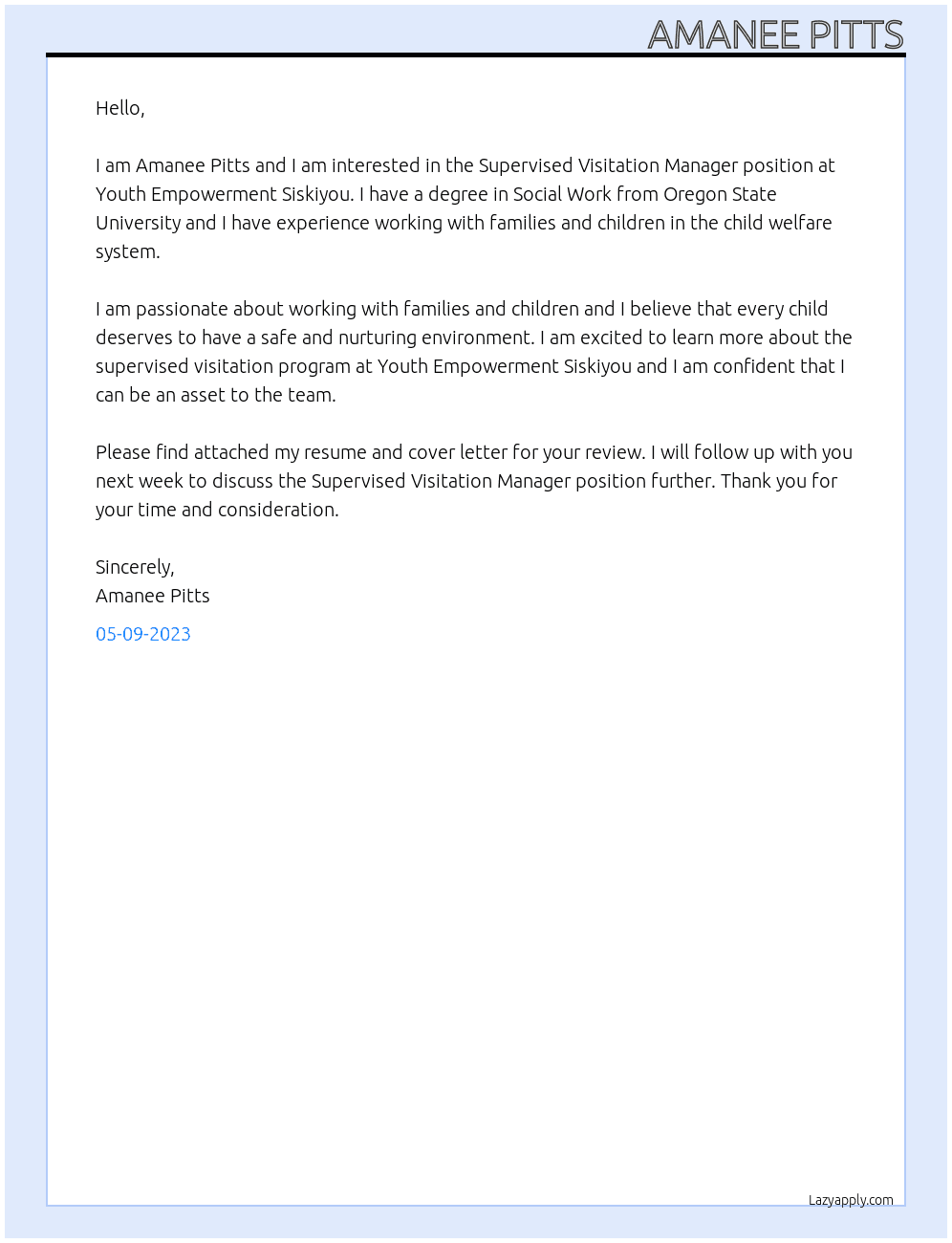 supervised visitation manager At youth empowerment siskiyou Cover Letter