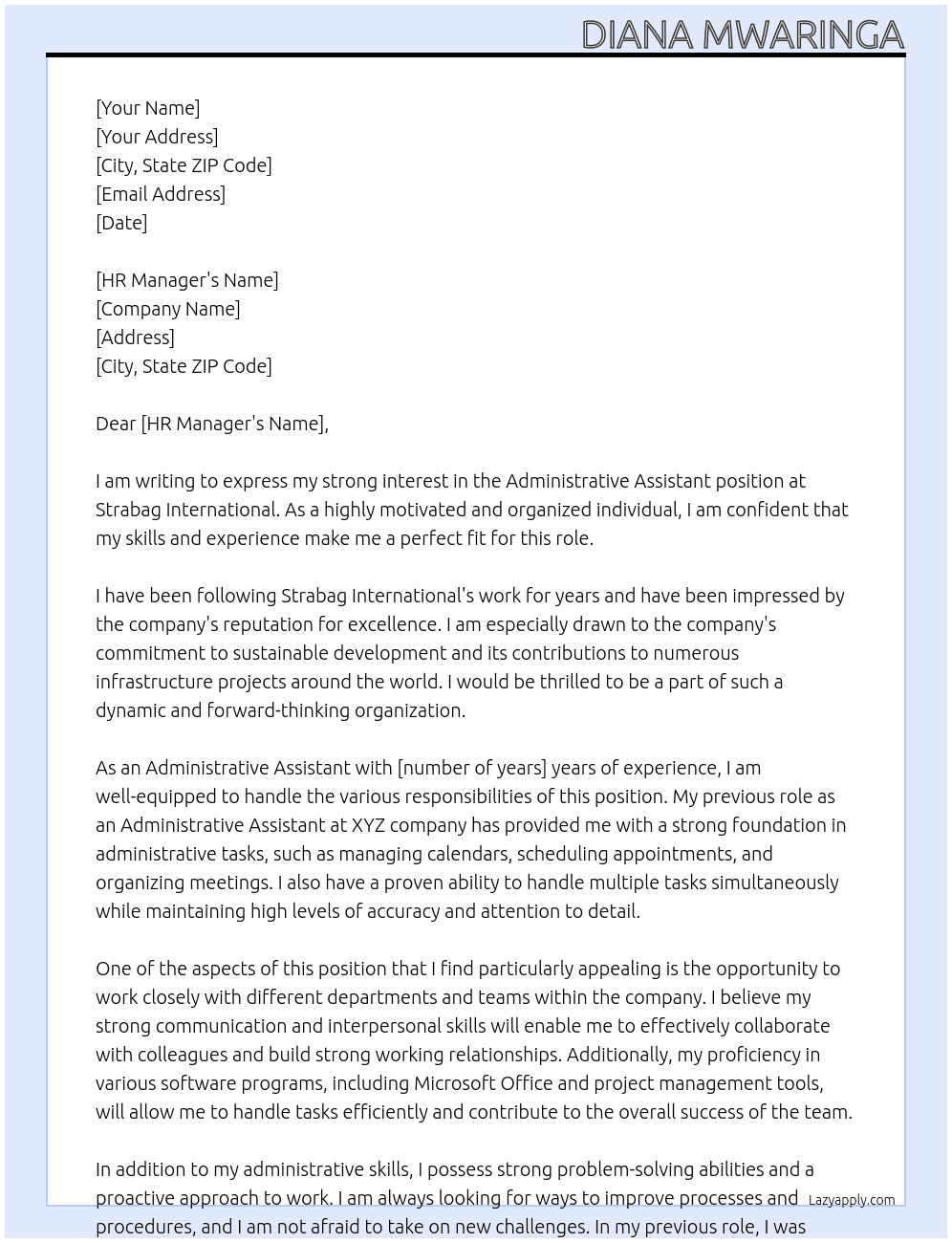 Administrative Assistant At Strabag International Cover Letter