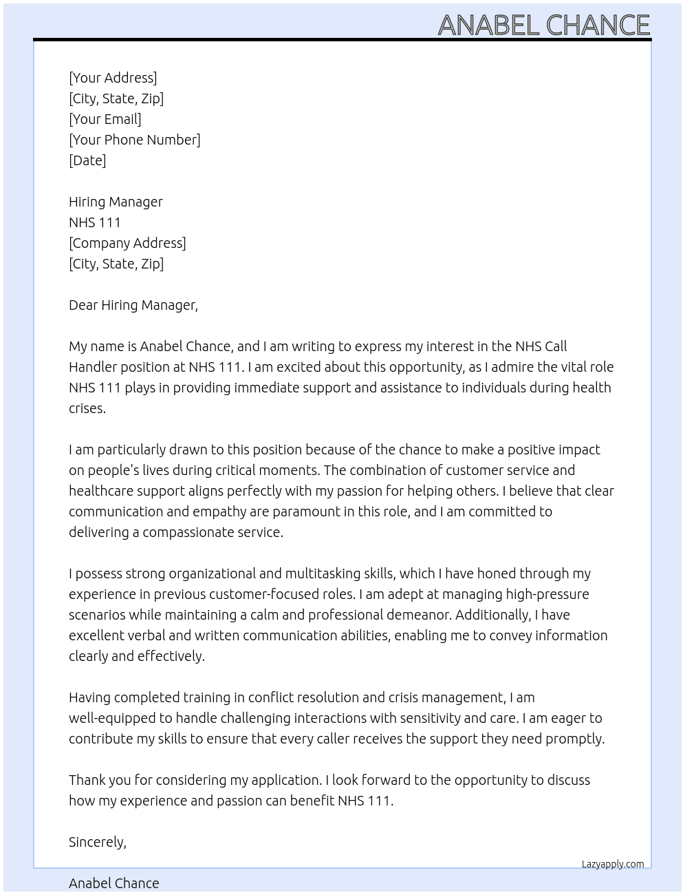 nhs call handler At nhs 111 Cover Letter