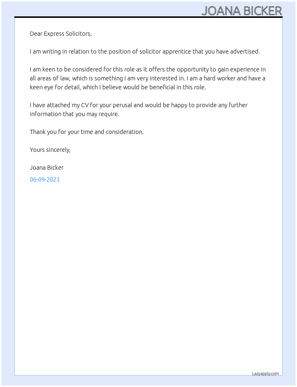 solicitor aprenticeship At Express Solicitors Cover Letter