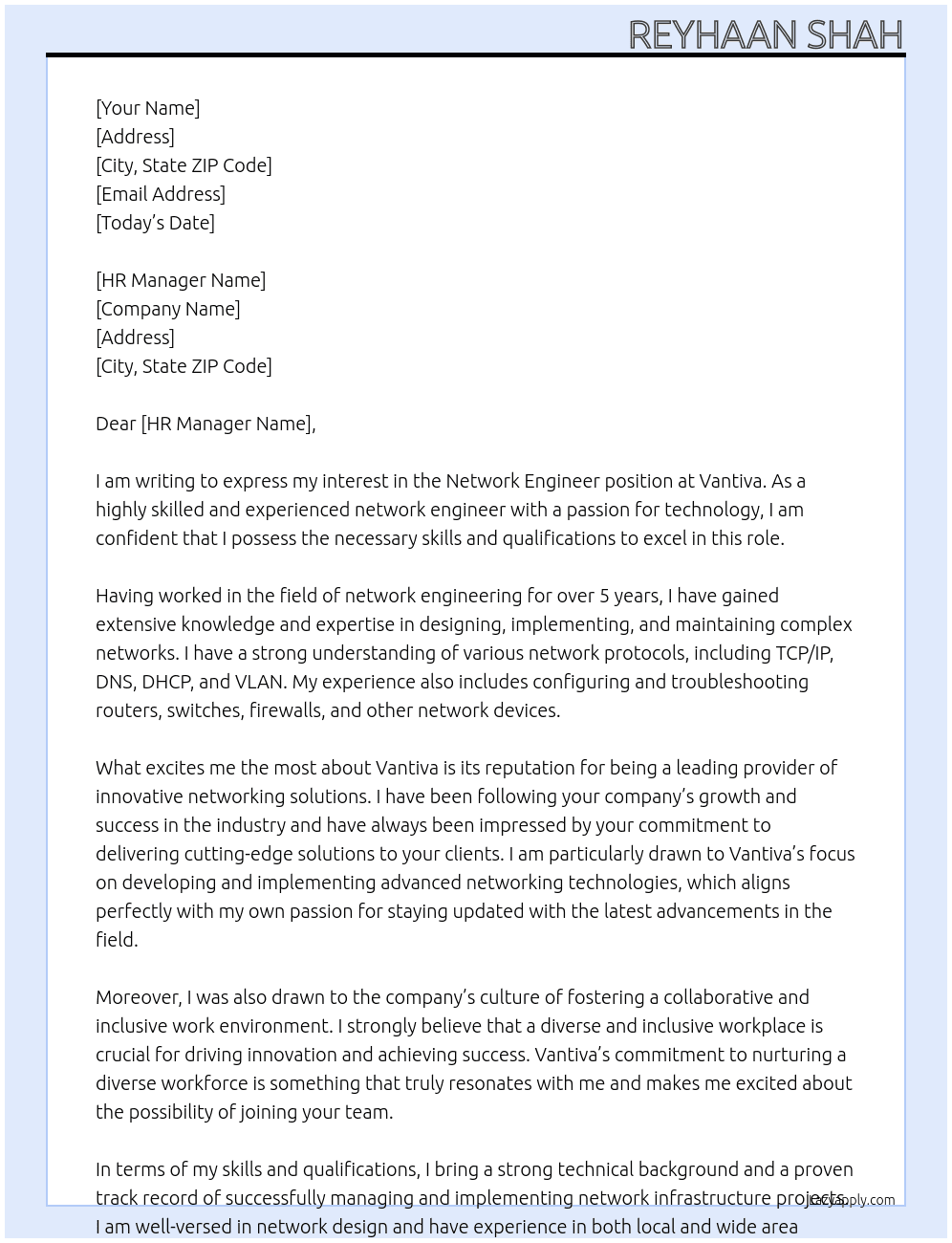 network engineer At Vantiva Cover Letter