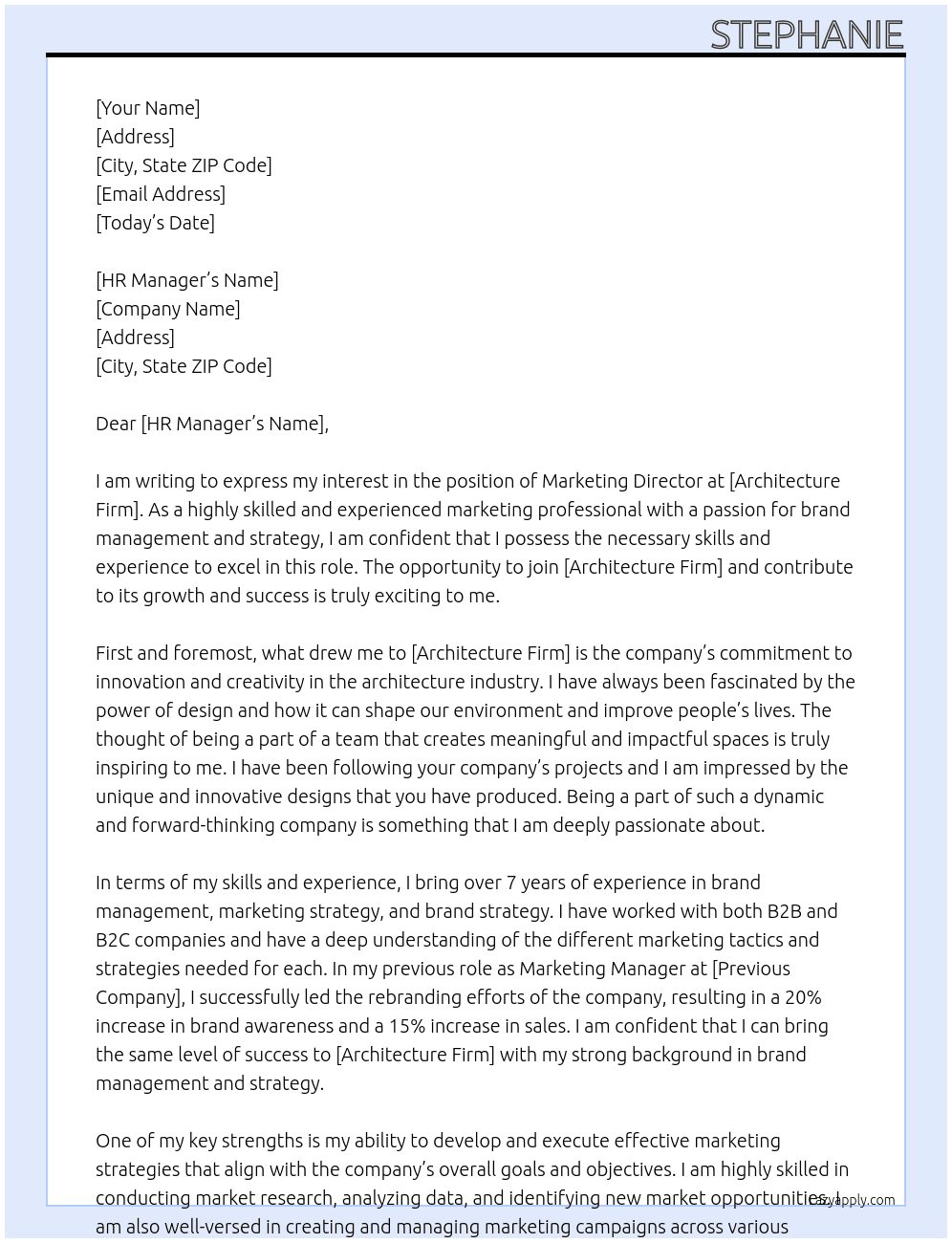 Marketing Director At Architecture firm Cover Letter