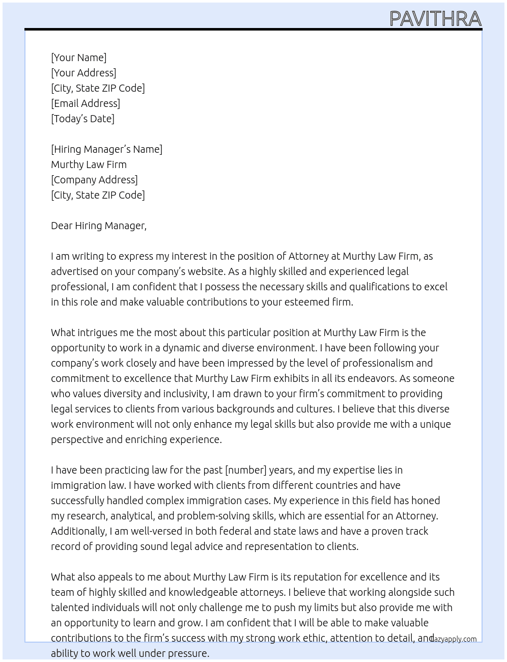Attorney At Murthy Law Firm  Cover Letter