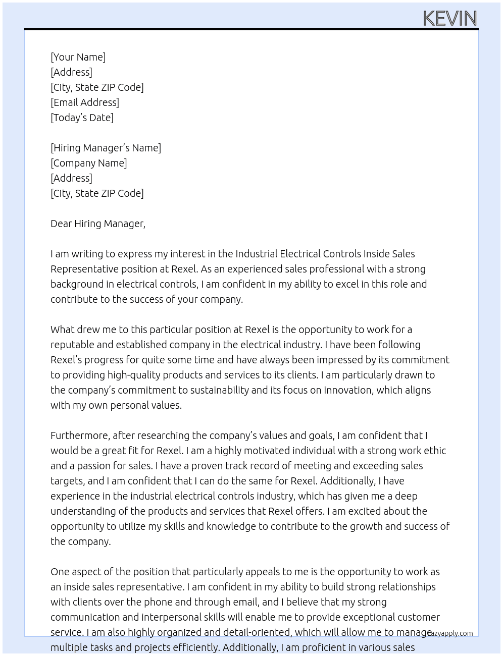 Industrial Electrical Controls Inside Sales Representative At Rexel Cover Letter