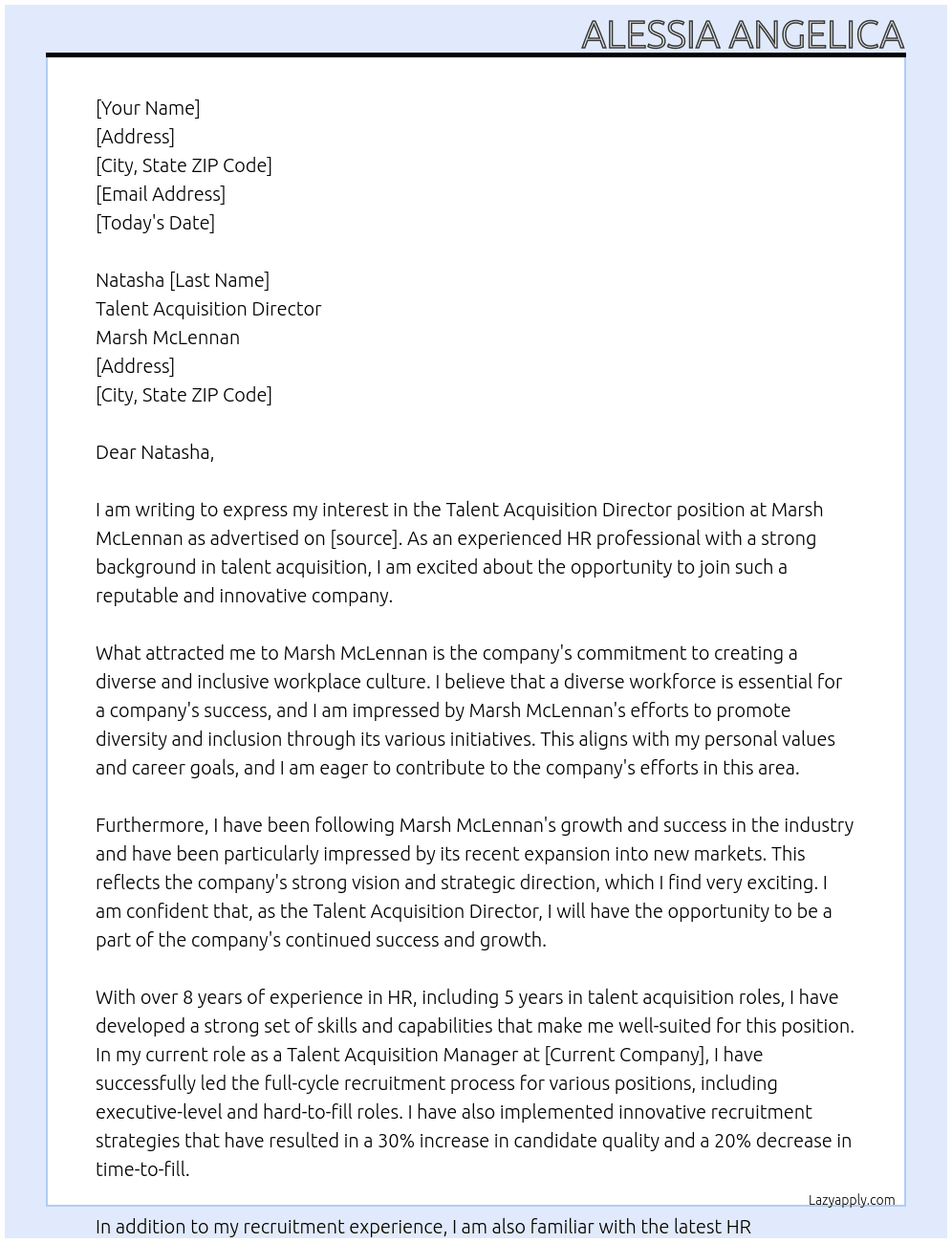 Talent Acquisition Director At Marsh Mclennan Cover Letter