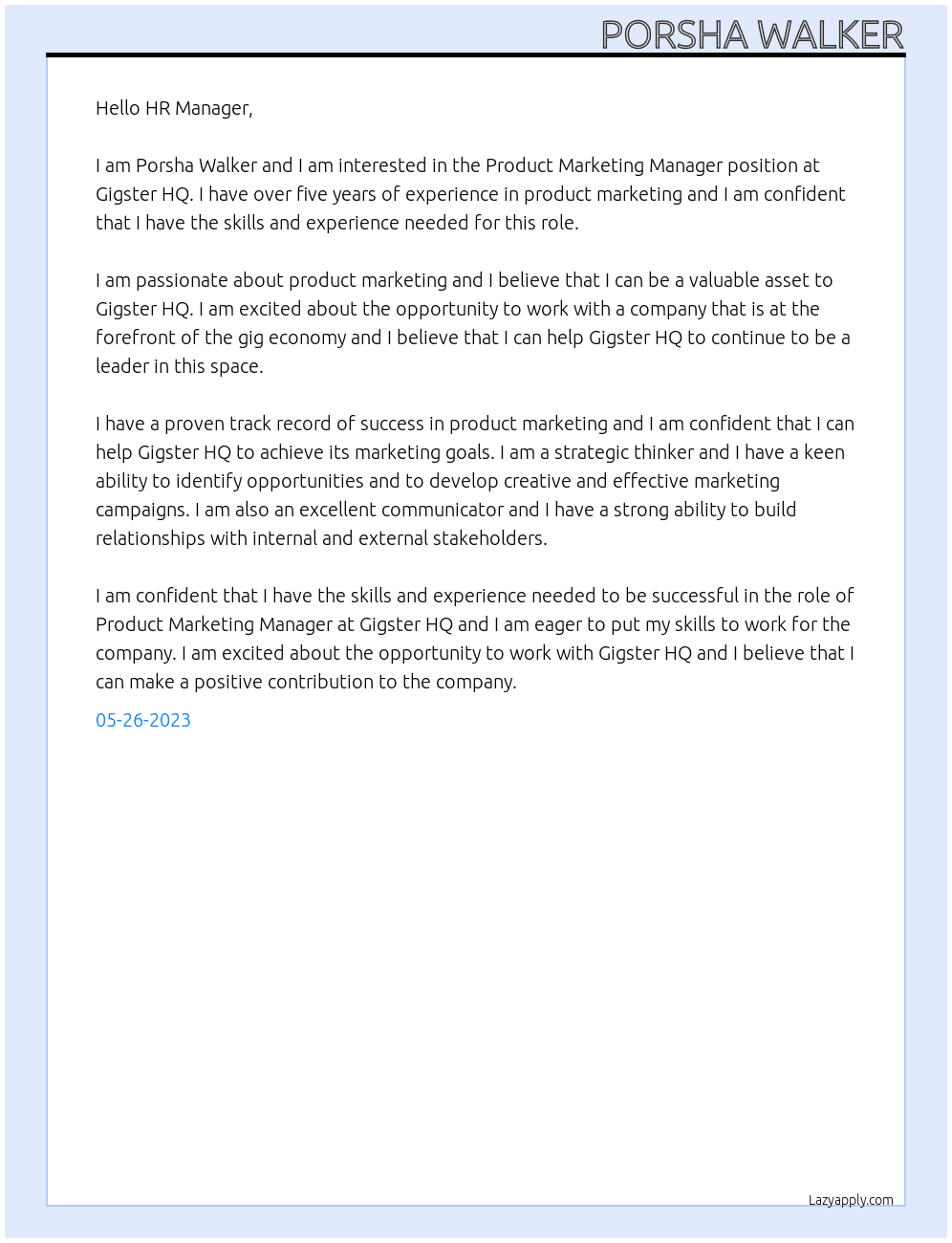 Product Marketing Manager At Gigster HQ Cover Letter