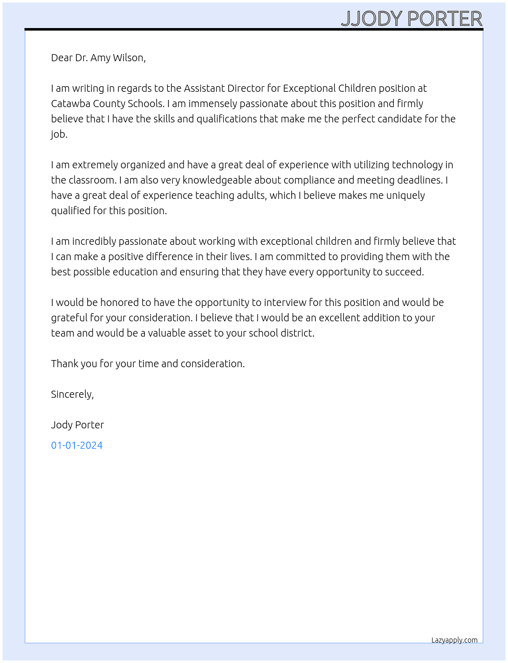 Assistant Director for Exceptional Children At Catawba County Schools Cover Letter