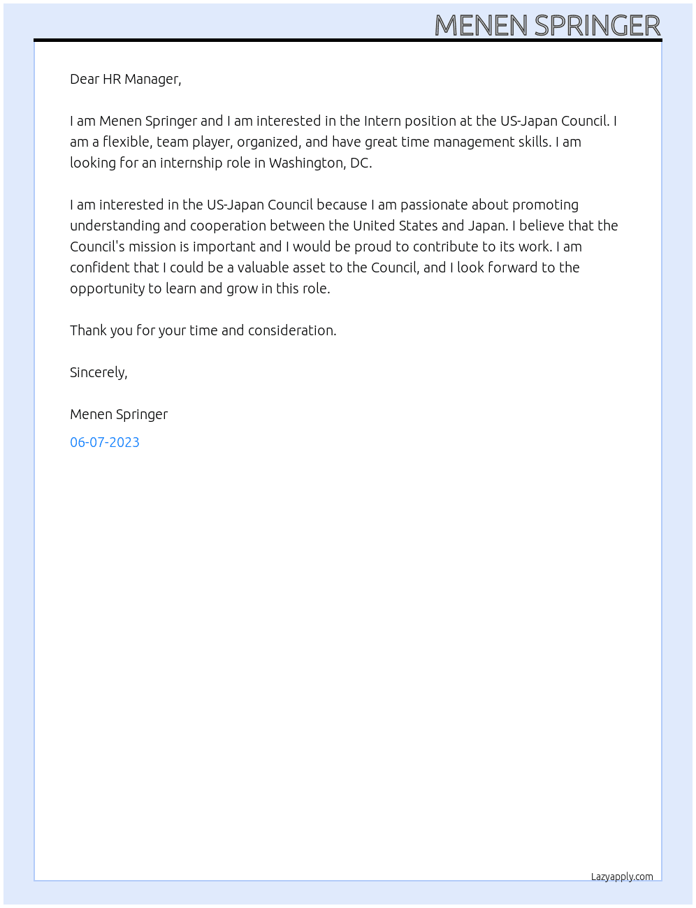 Intern At US-Japan Council Cover Letter