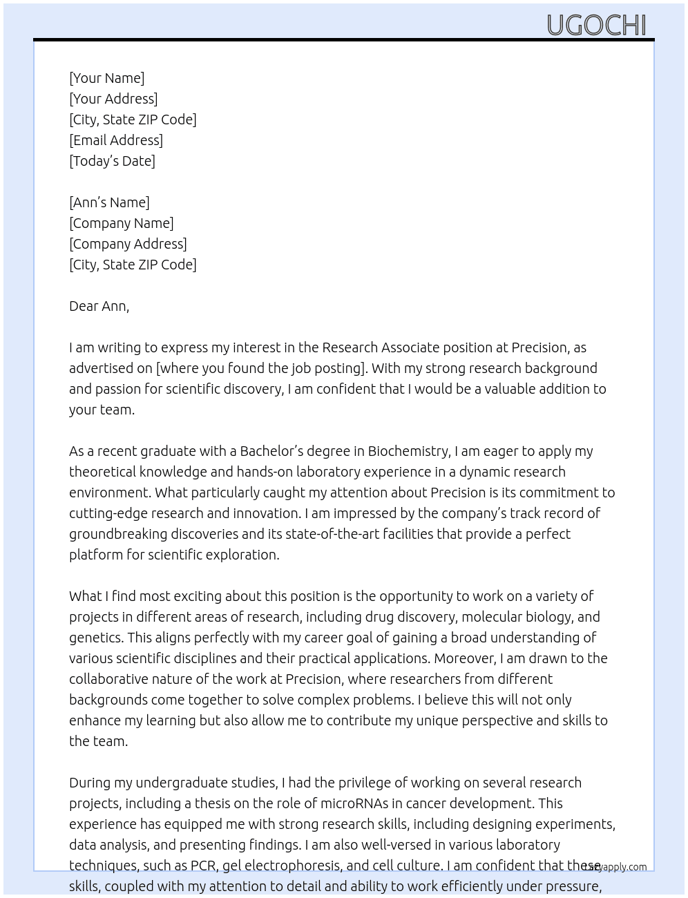 Research Associate  At Precision  Cover Letter