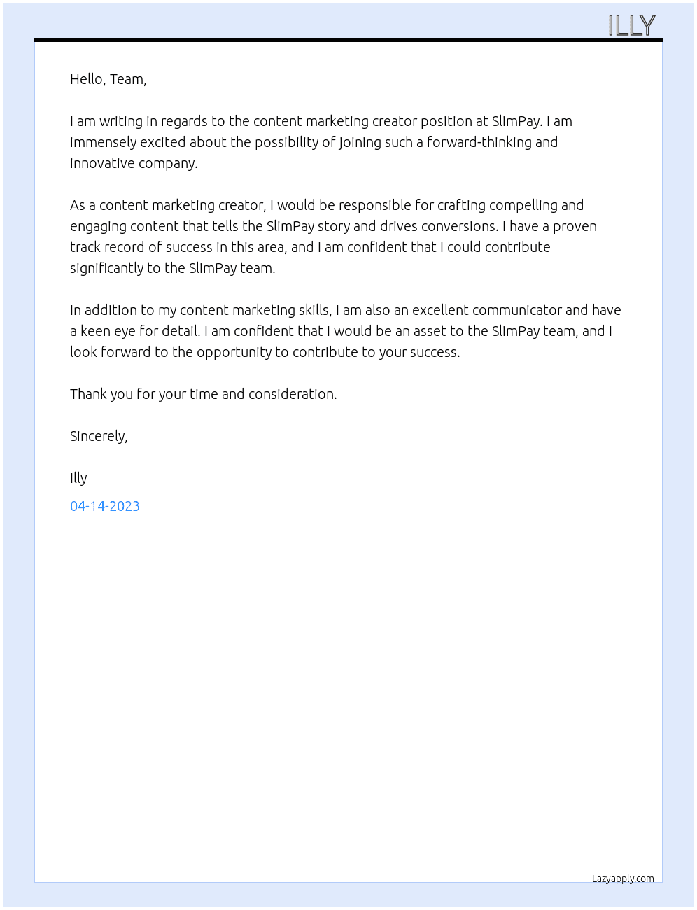 Content marketing creator At SlimPay Cover Letter