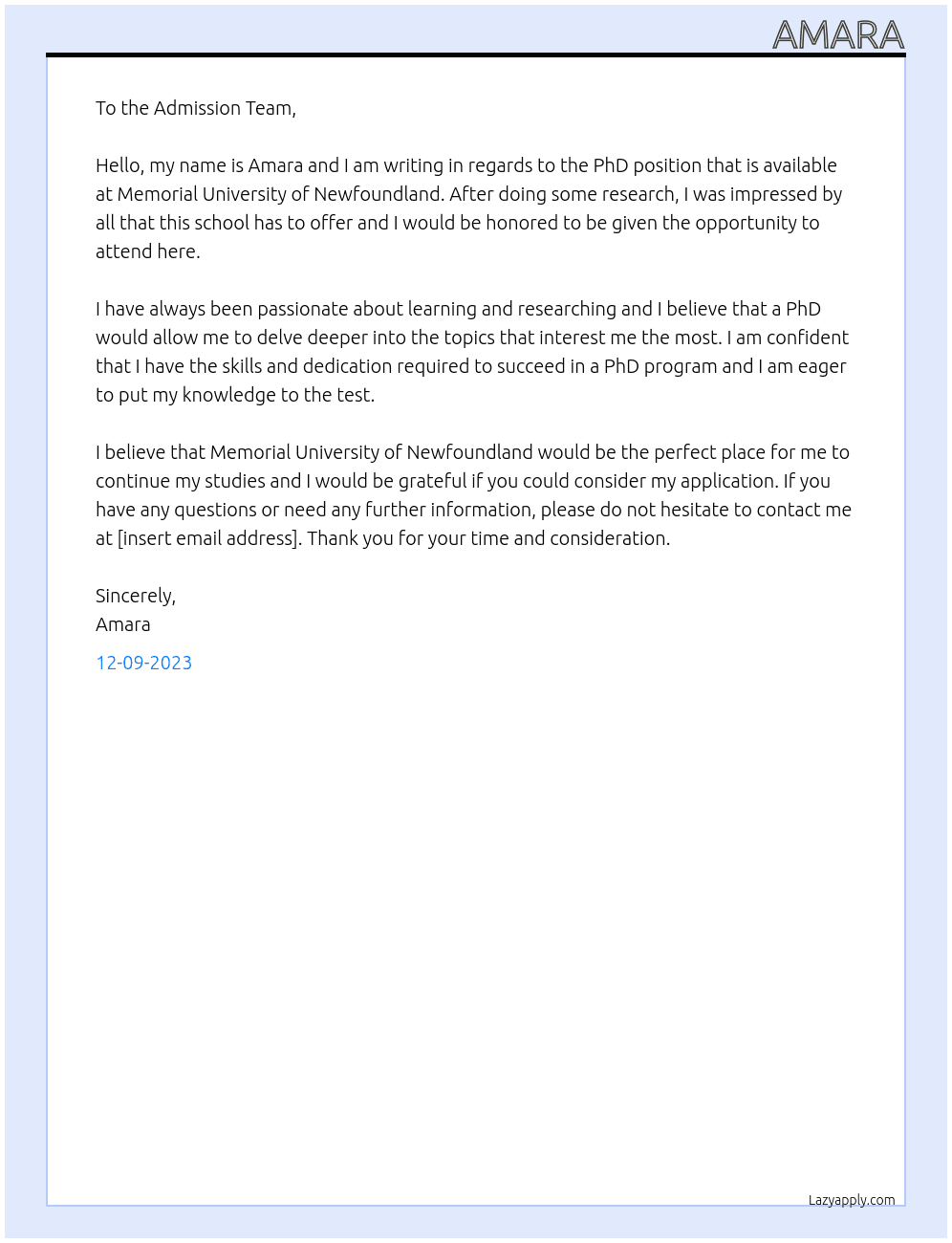 phd admission At memorial university of newfoundland  Cover Letter