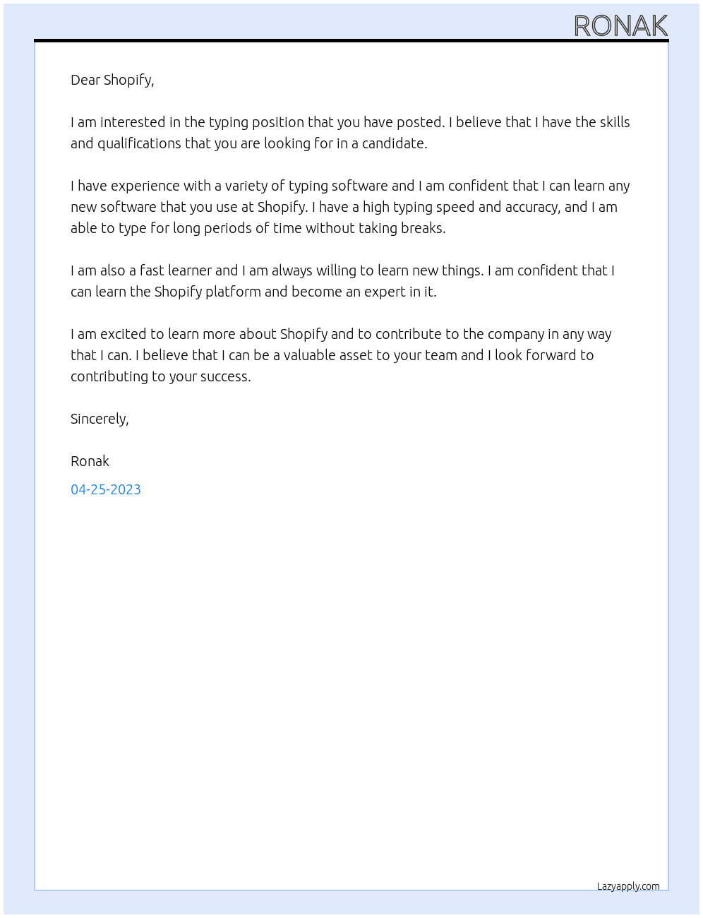 typing At Shopify Cover Letter
