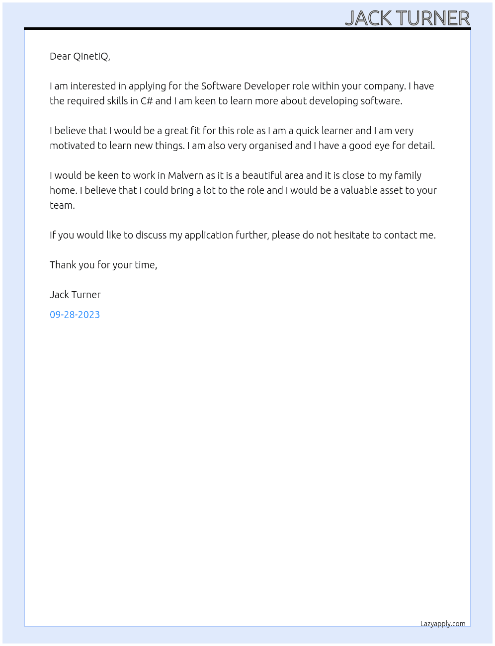 Software Developer At QinetiQ Cover Letter