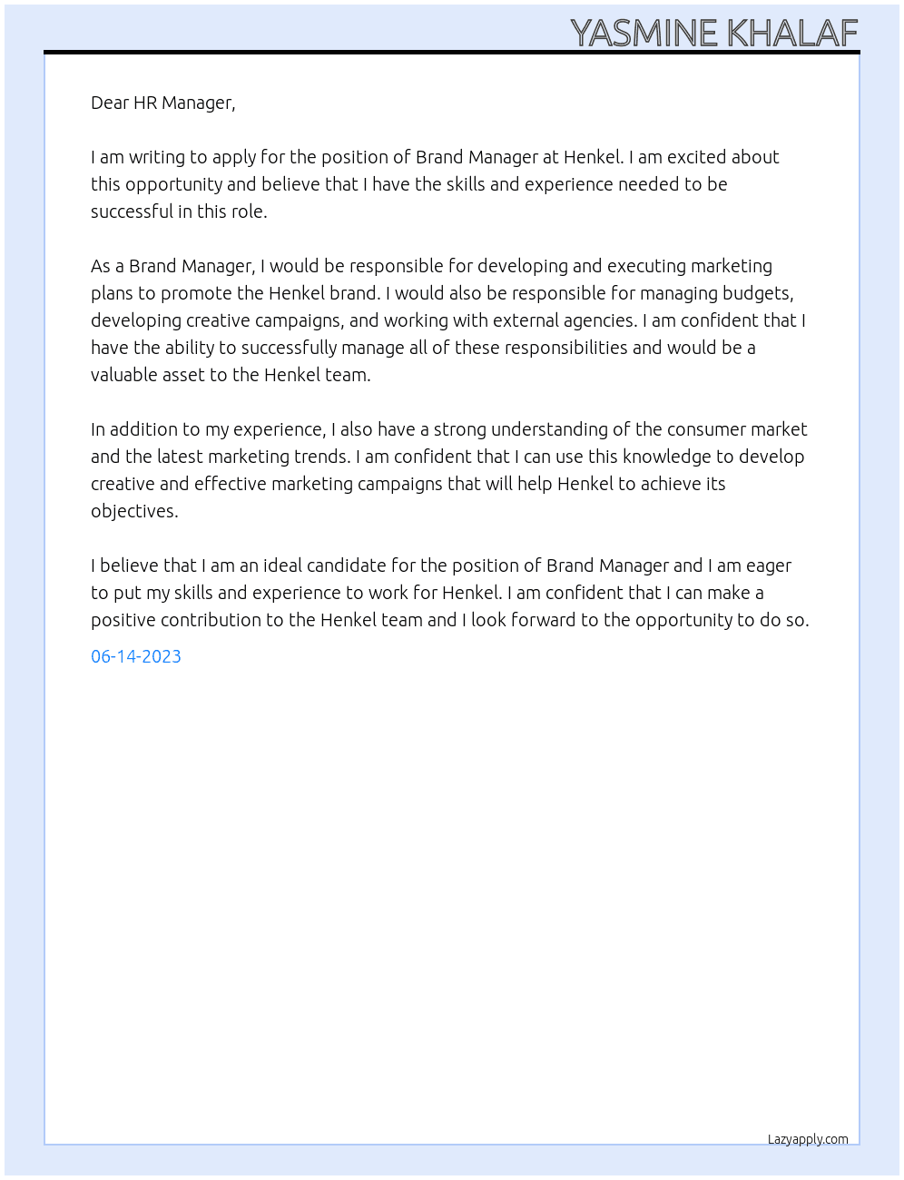  Brand Manager At Henkel Cover Letter