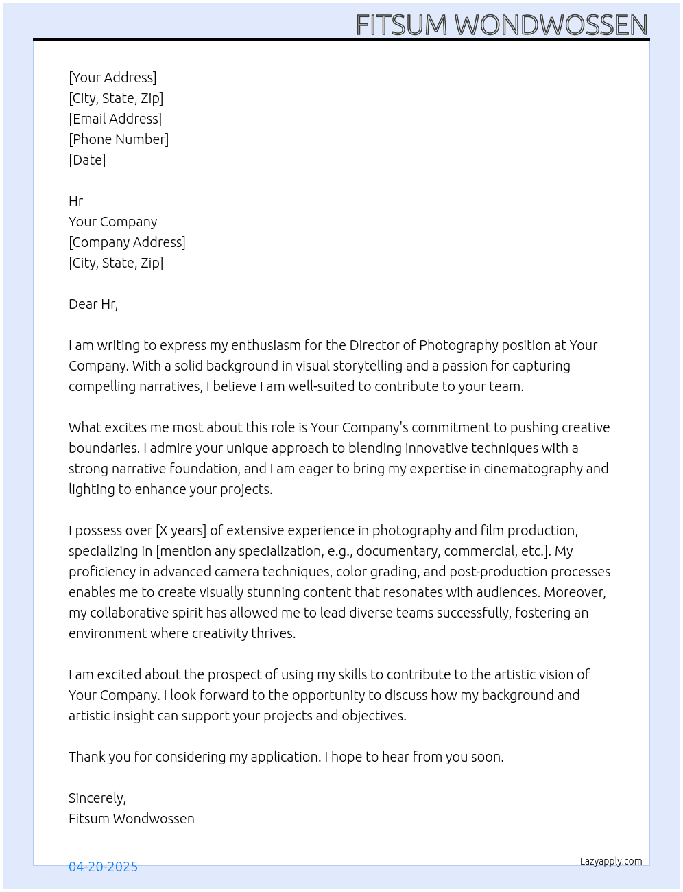 Cover letter for director of photographer - LazyApply