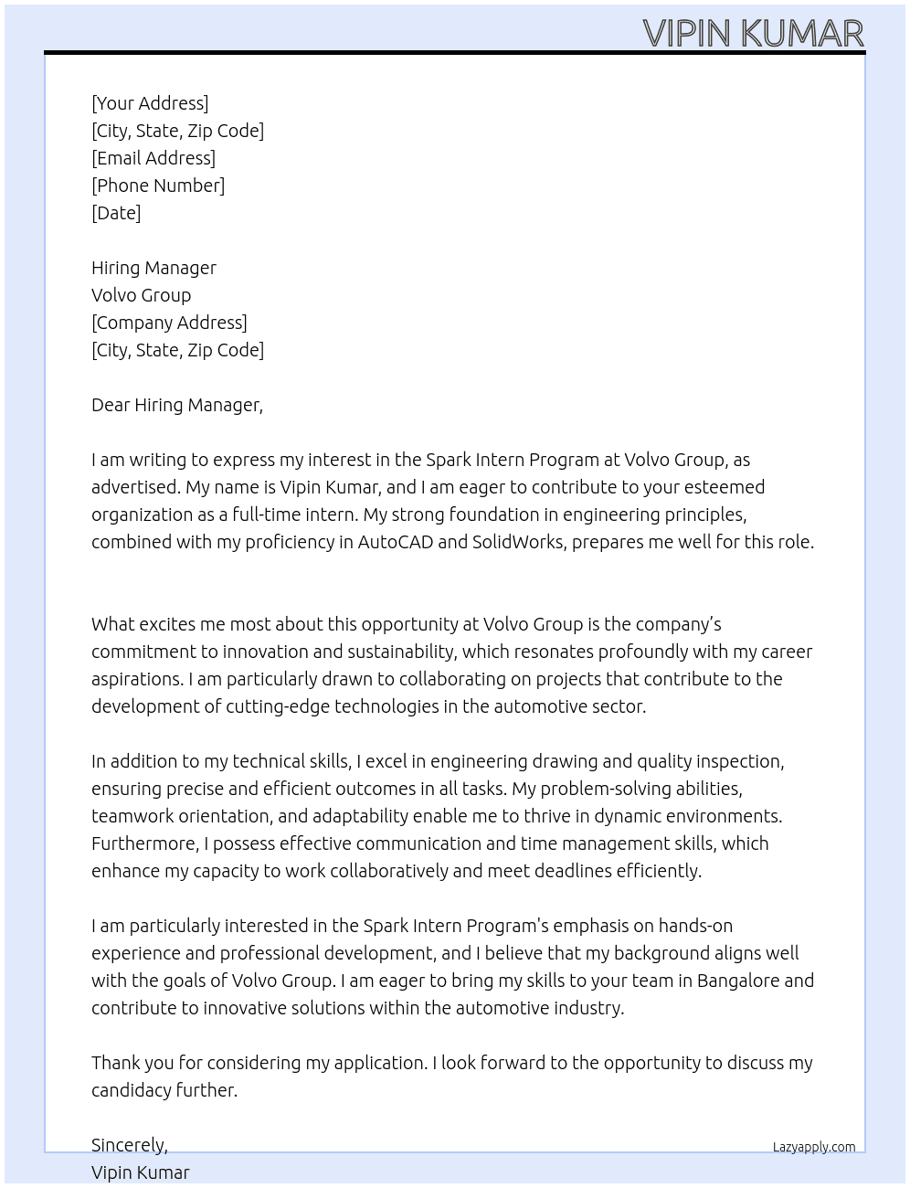 Cover letter for spark intern program - LazyApply