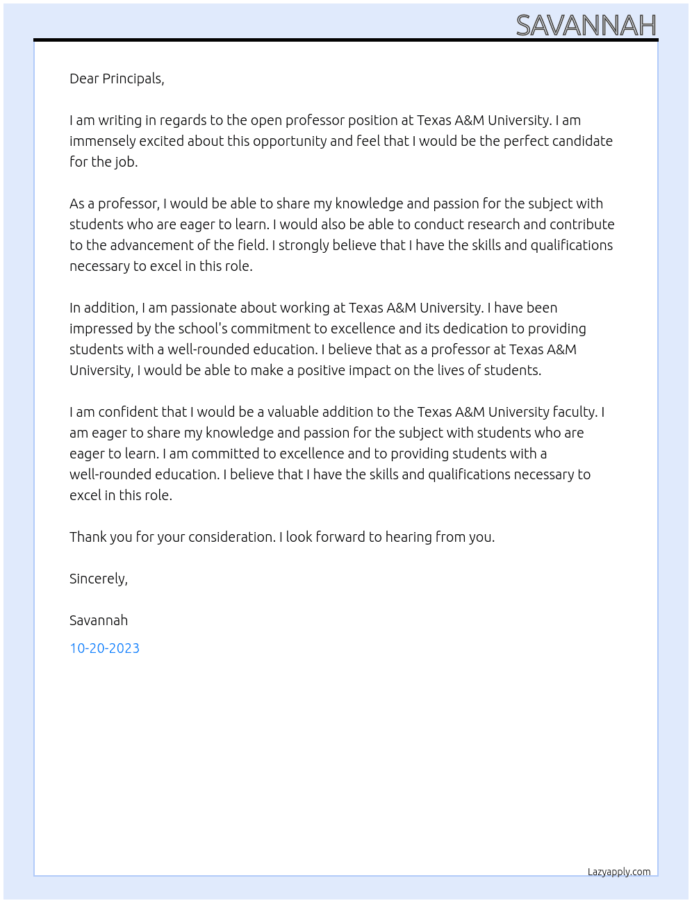 professor At texas A&M university  Cover Letter