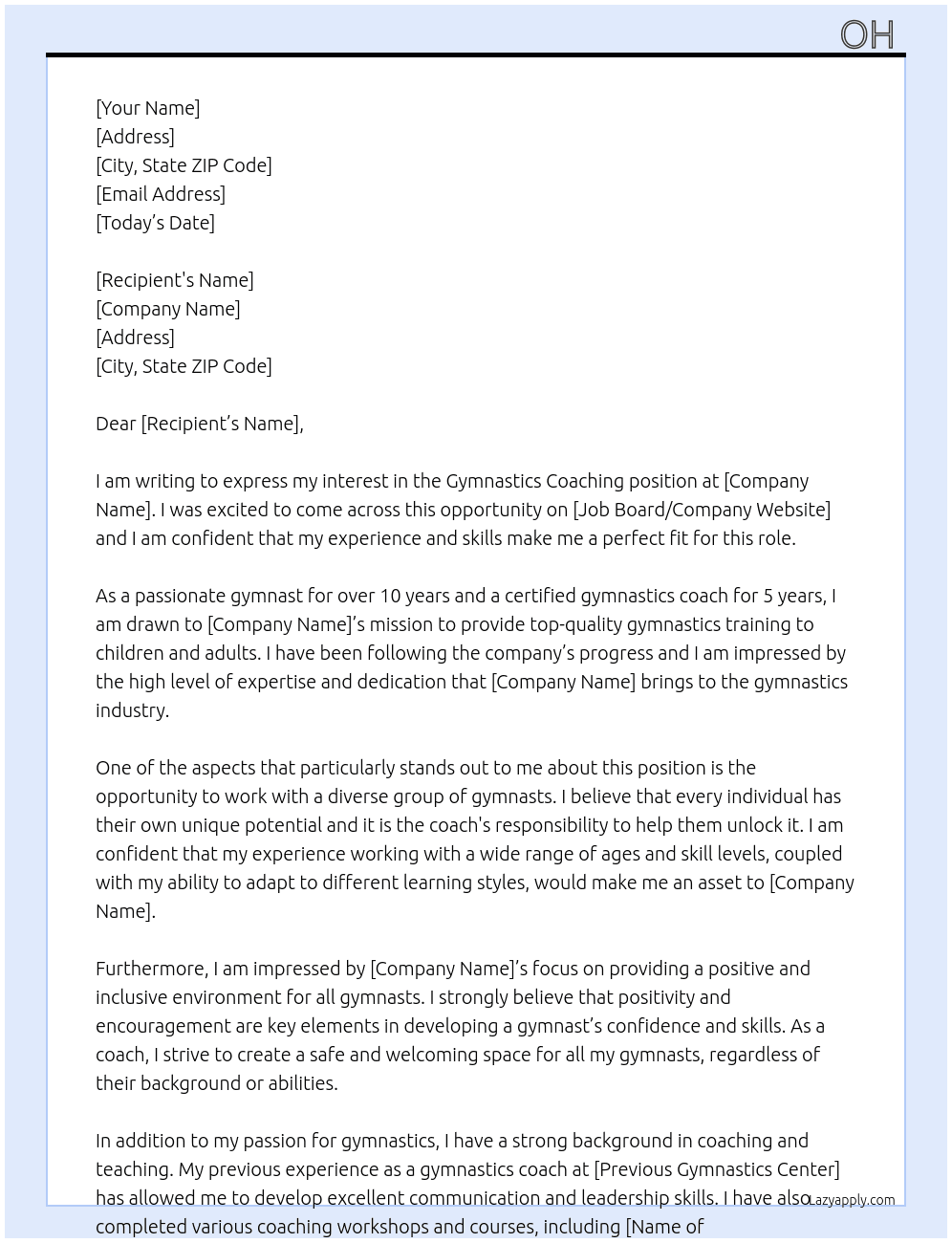 Cover letter for gymnastics coaching - LazyApply
