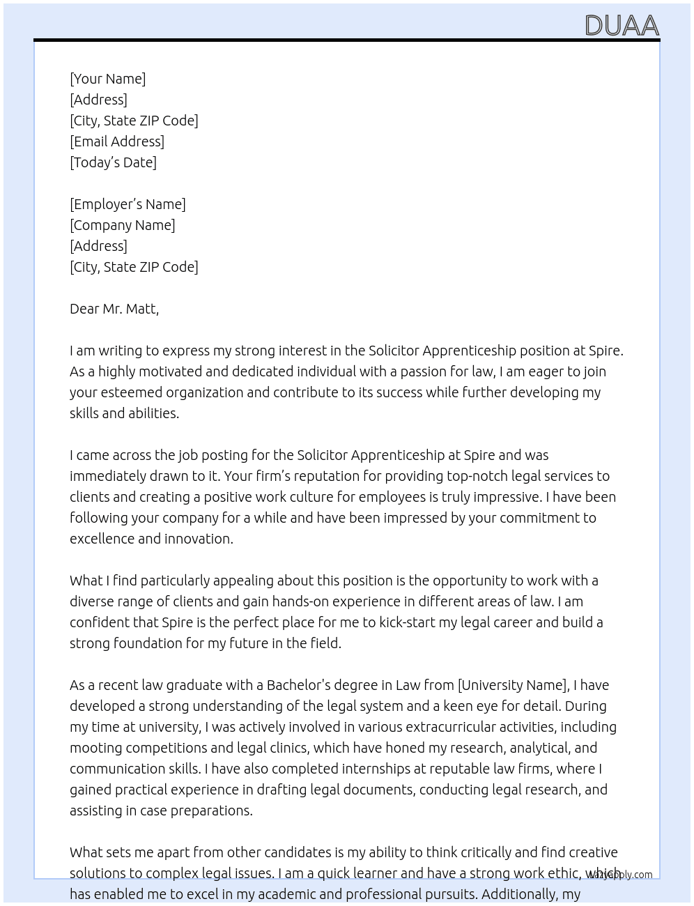 Solicitor Apprenticeship At Spire Cover Letter