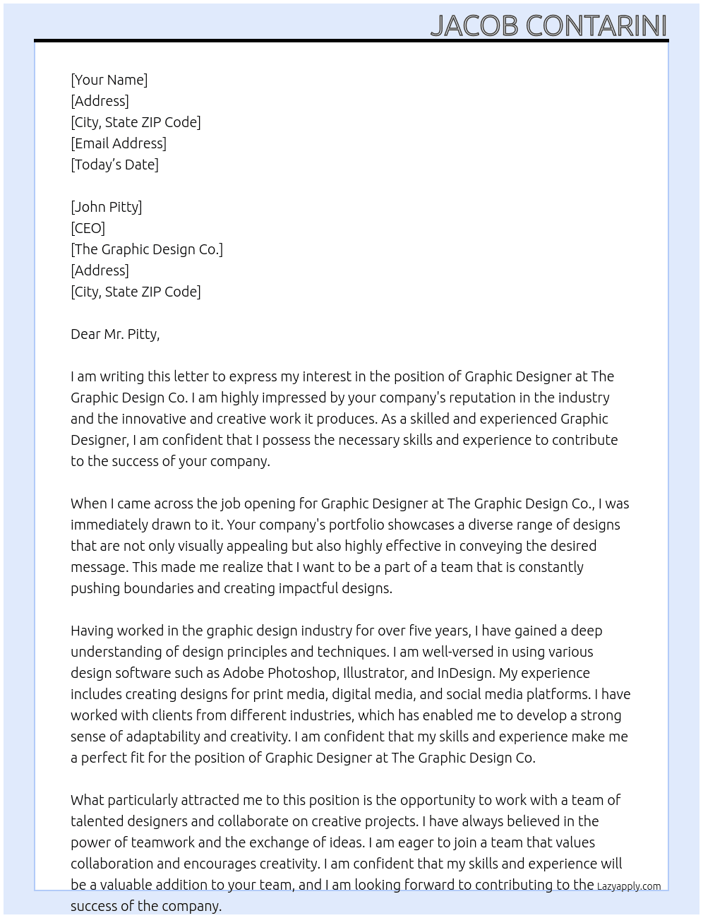 Graphic Designer At The Graphic design Co. Cover Letter
