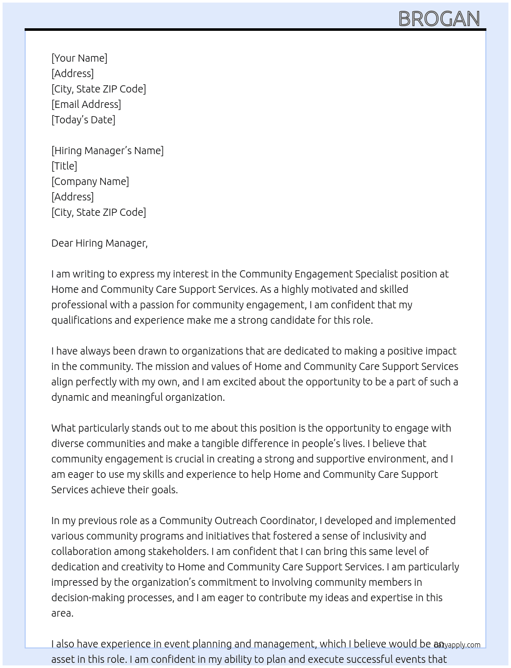 Community engagement specialist  At Home and community care support services  Cover Letter