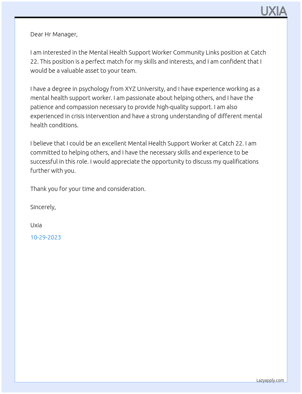 Mental Health Support Worker Community Links At Catch 22 Cover Letter