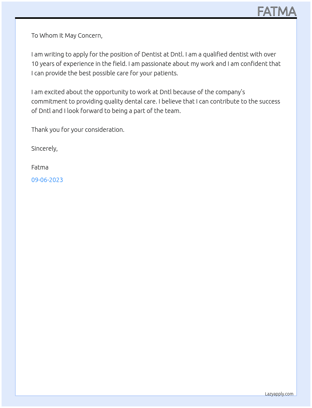 Dentist At Dntl Cover Letter