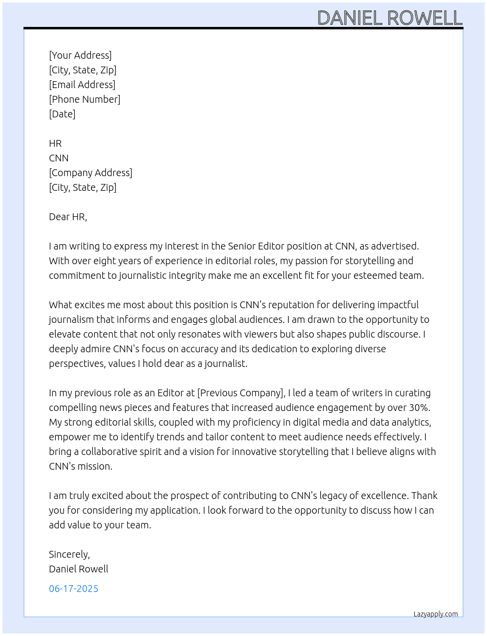 Senior Editor At CNN Cover Letter
