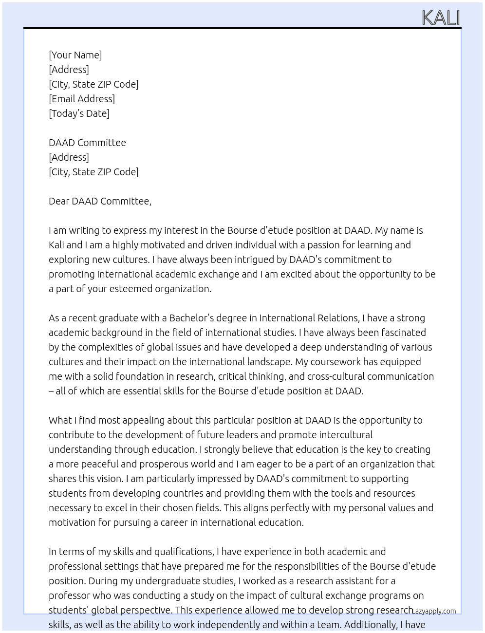Bourse d'etude At DAAD Cover Letter