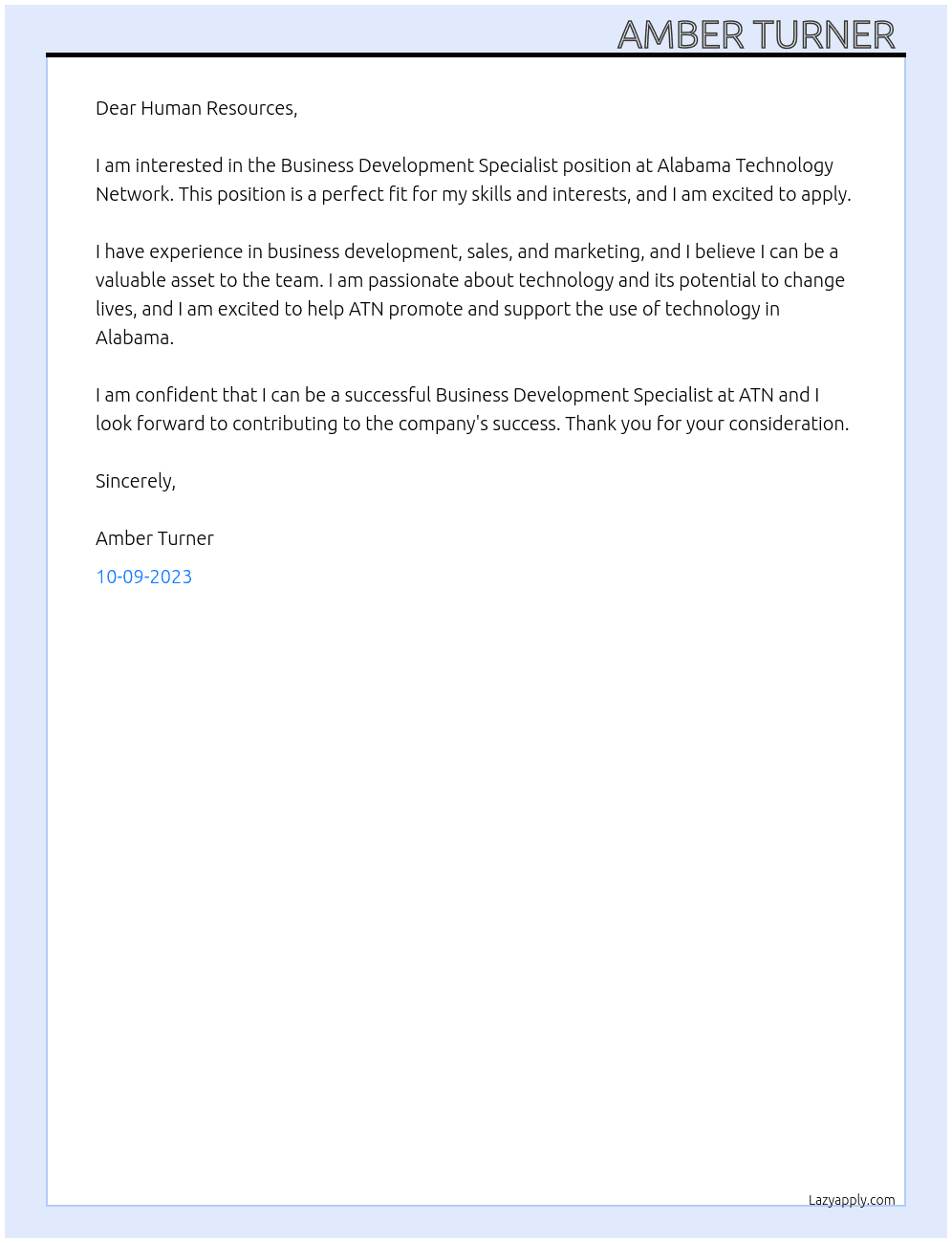 Business Development Specialist At Alabama Technolgy Network Cover Letter