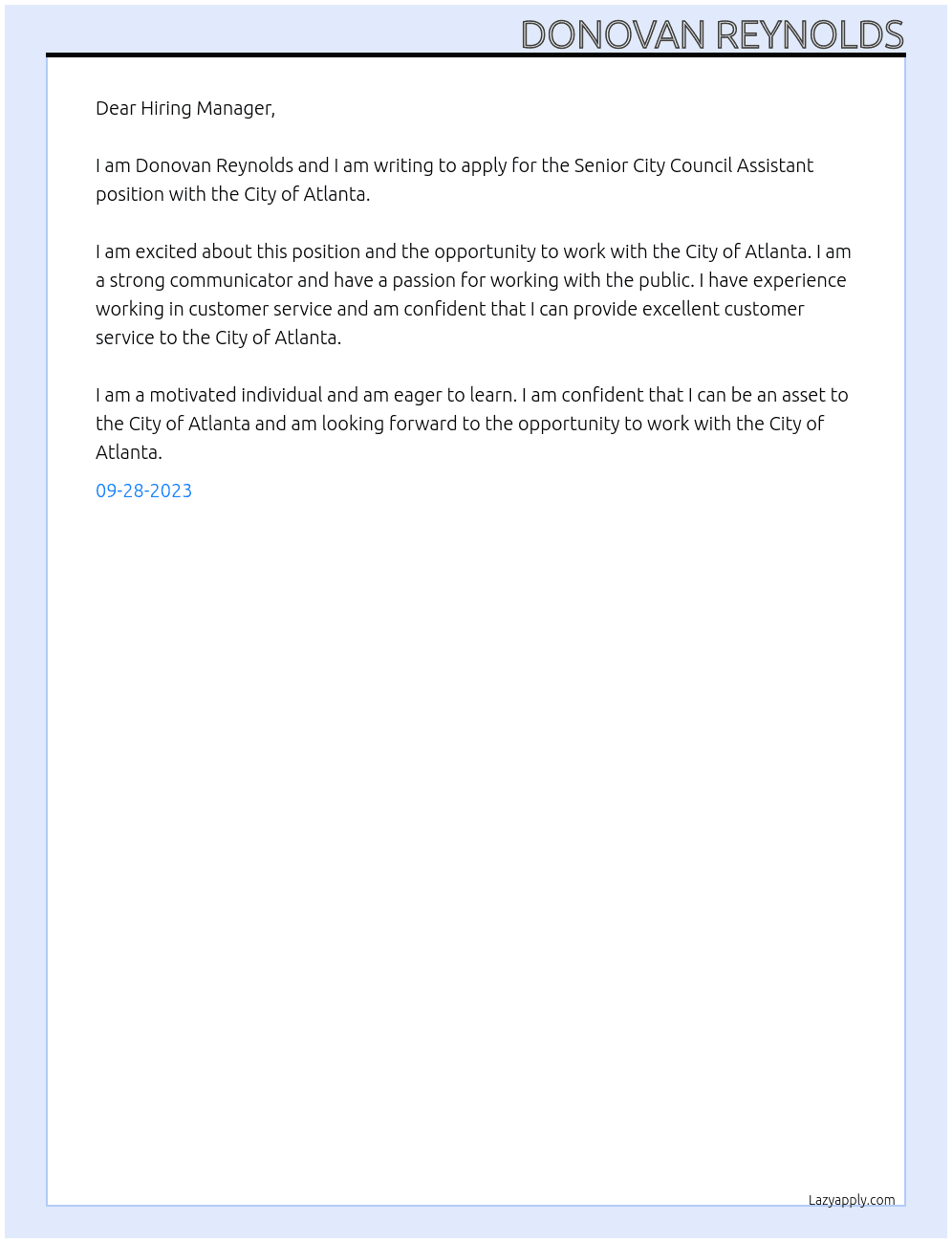 Senior City Council Assistant At City of Atlanta Cover Letter