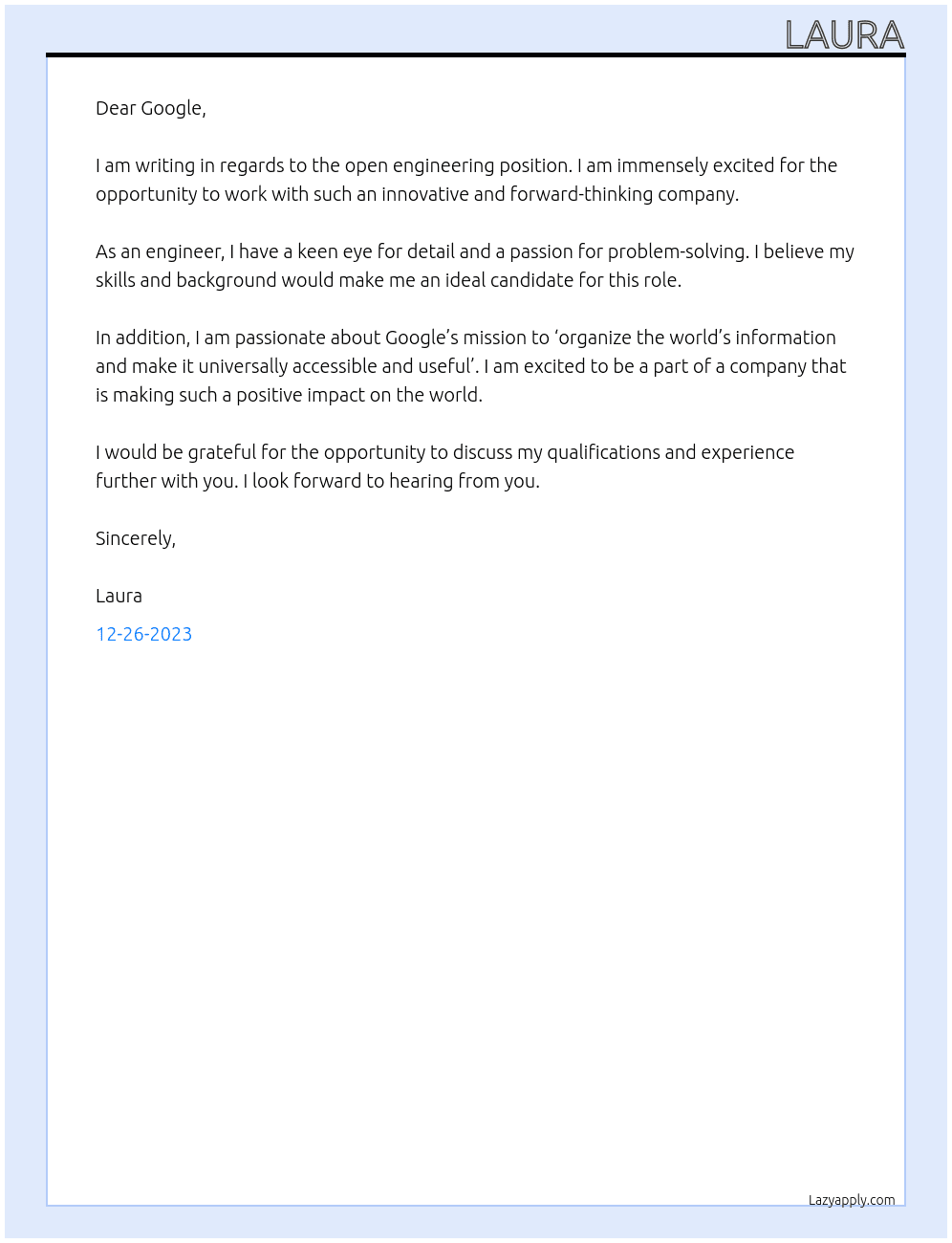 engineer At goole Cover Letter