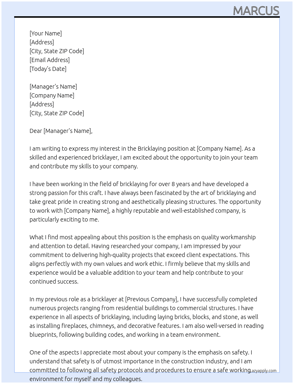 Bricklaying At Bricklaying Cover Letter