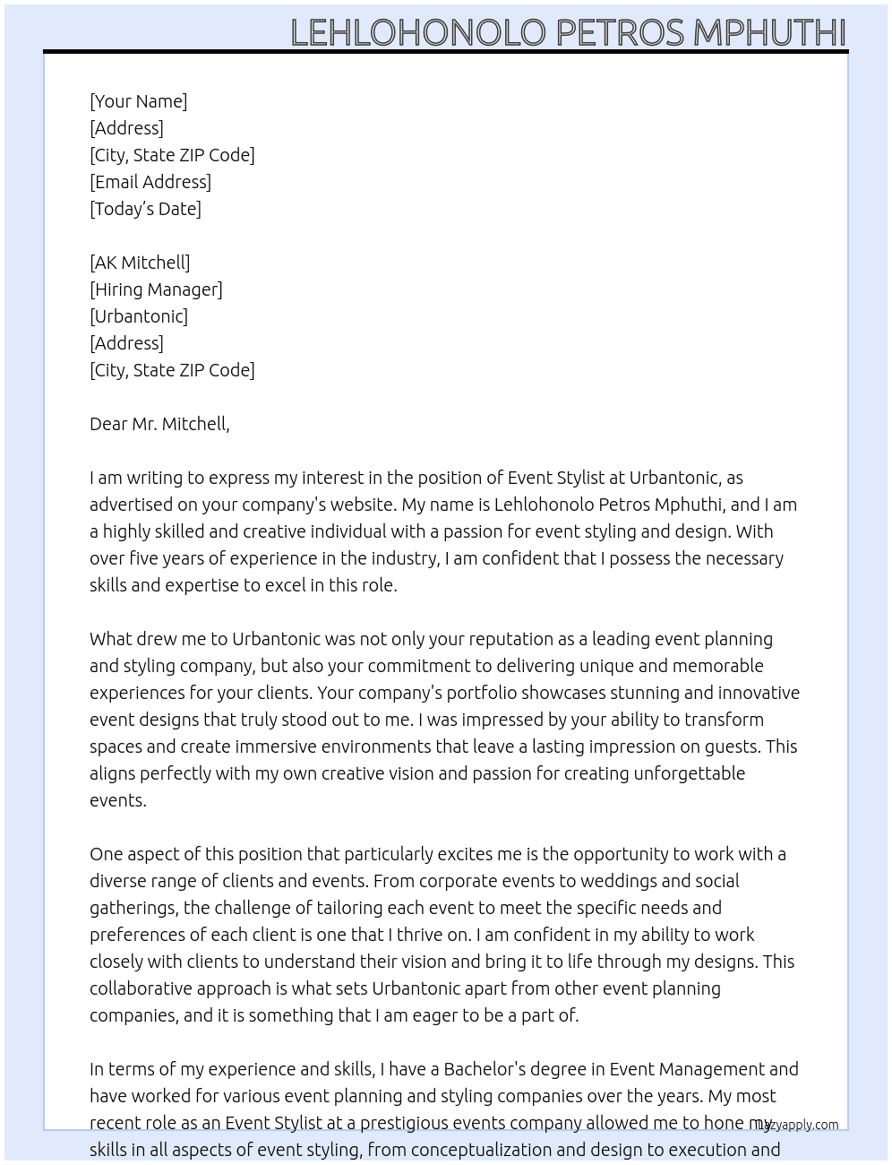 Cover letter for event stylist - LazyApply