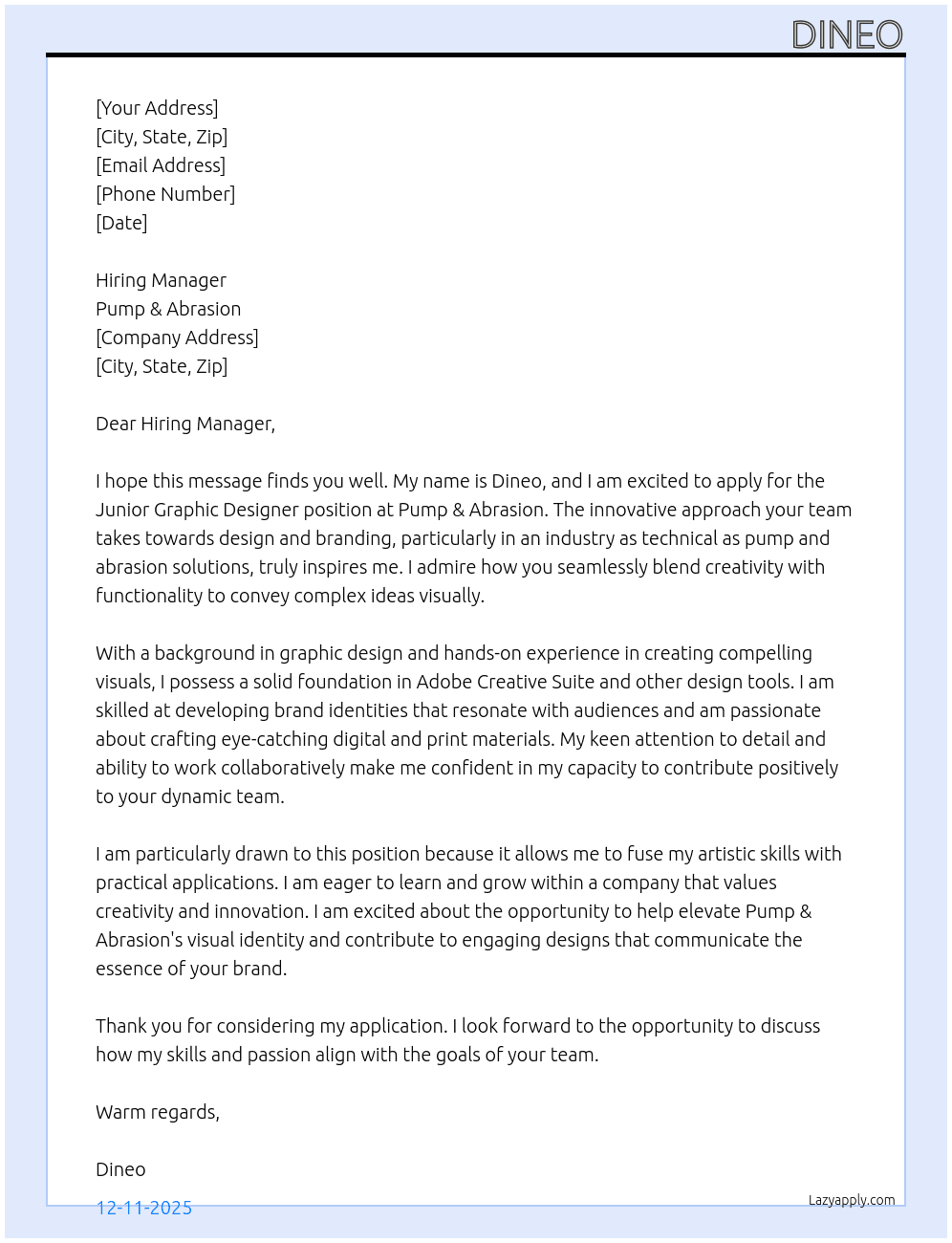 Cover letter for junior  graphic designer - LazyApply
