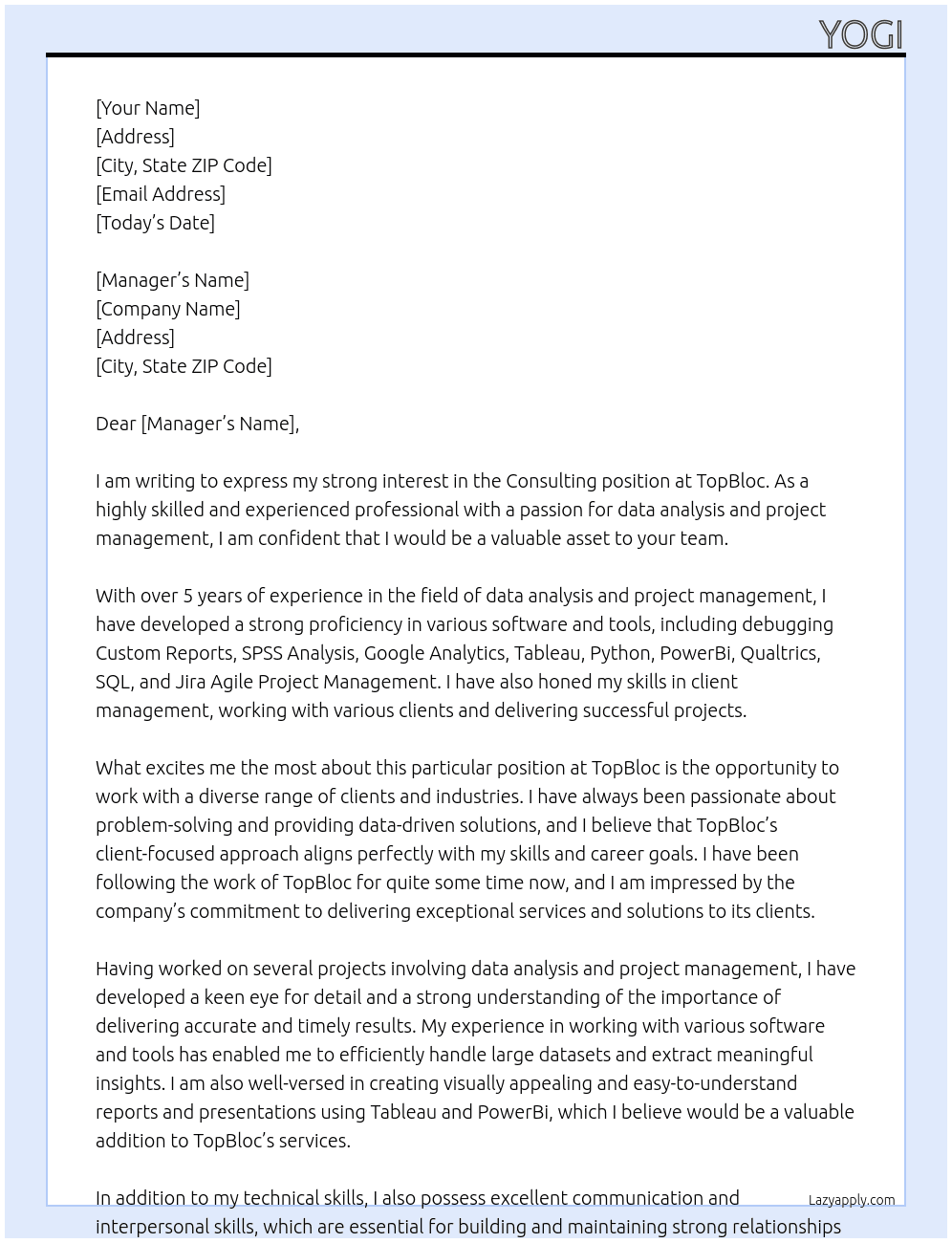 consulting At TopBloc Cover Letter