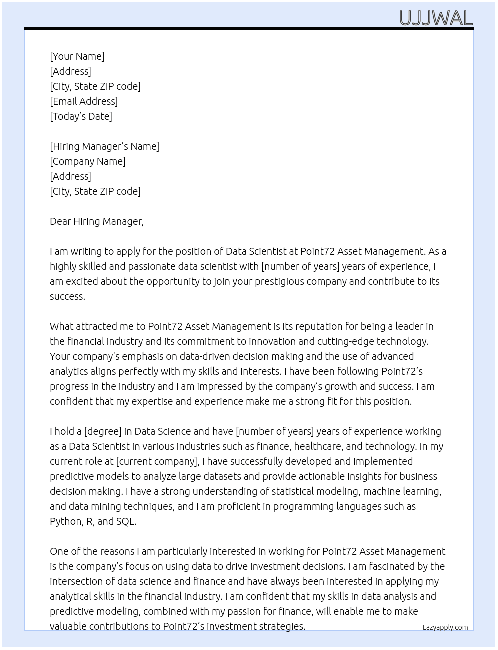 Data Scientist At Point72 Asset Management Cover Letter