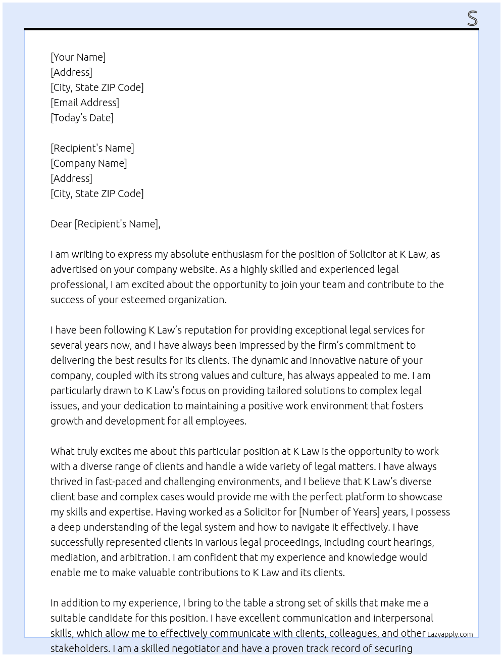 Solicitor At K Law Cover Letter