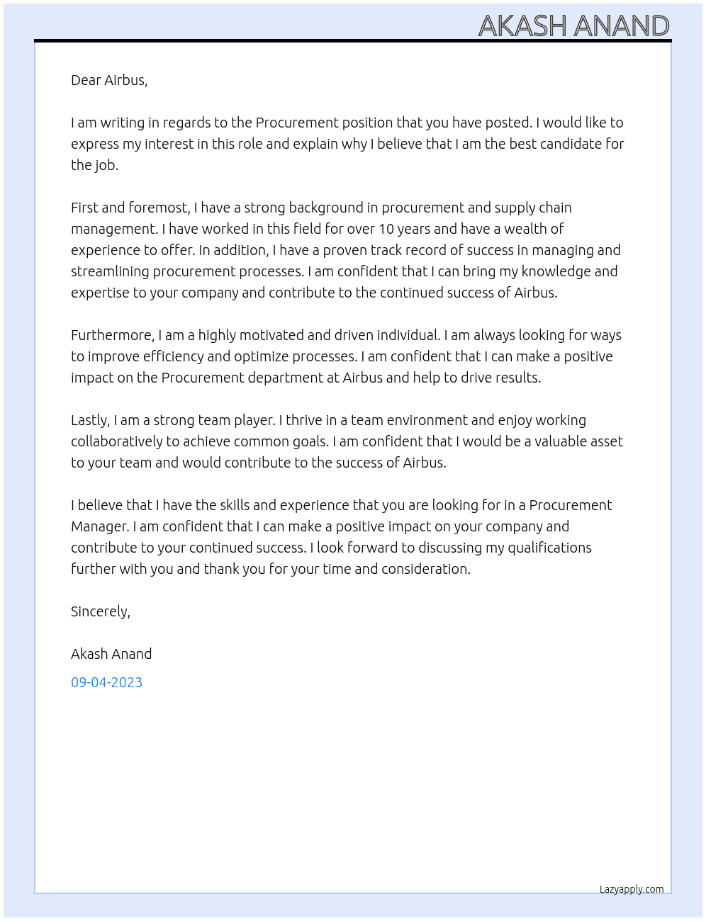 Procurement At Airbus Cover Letter