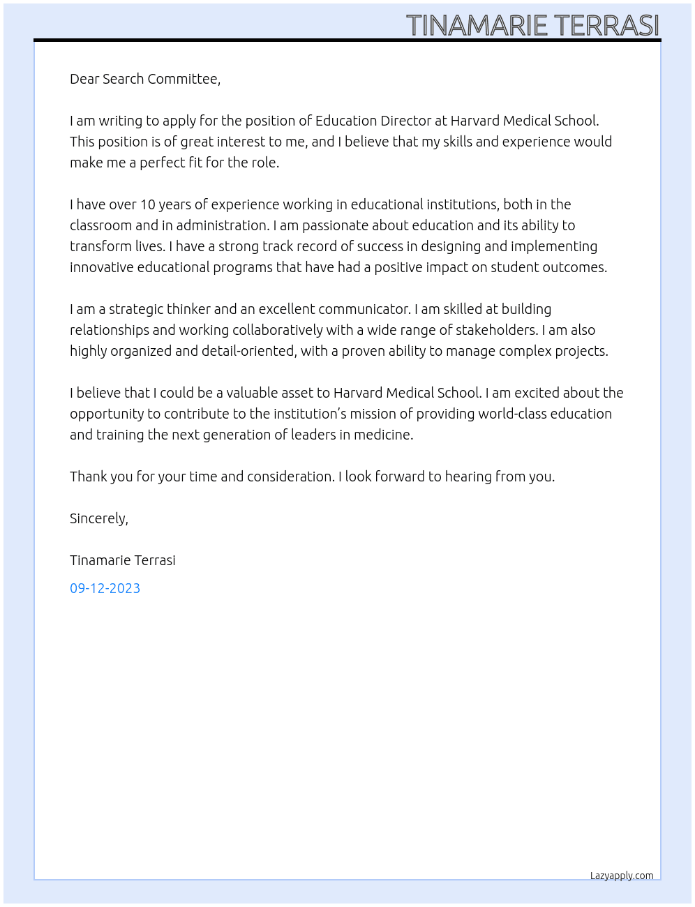 Education Director At Harvard Medical School Cover Letter