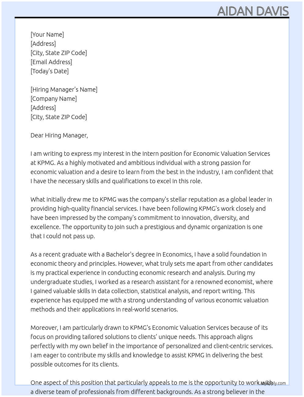 Cover letter for intern, economic valuation services - LazyApply