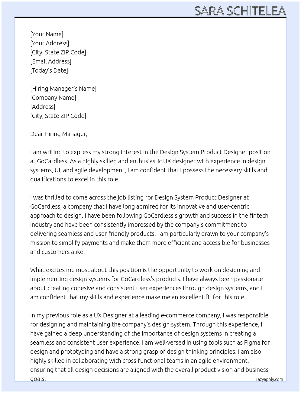 Design System Product Designer At GoCardless Cover Letter