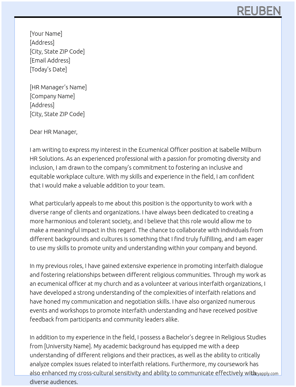 Cover letter for ecumenical officer - LazyApply