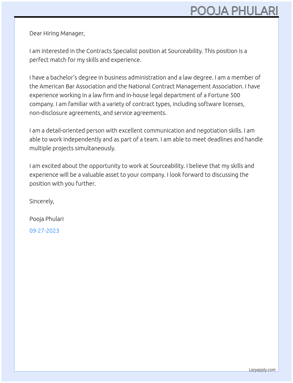 Contracts Specialist At Sourceability Cover Letter
