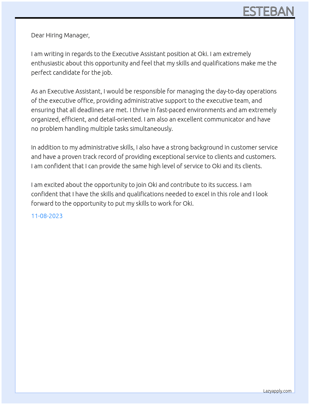 Executive Assistant At Oki Cover Letter
