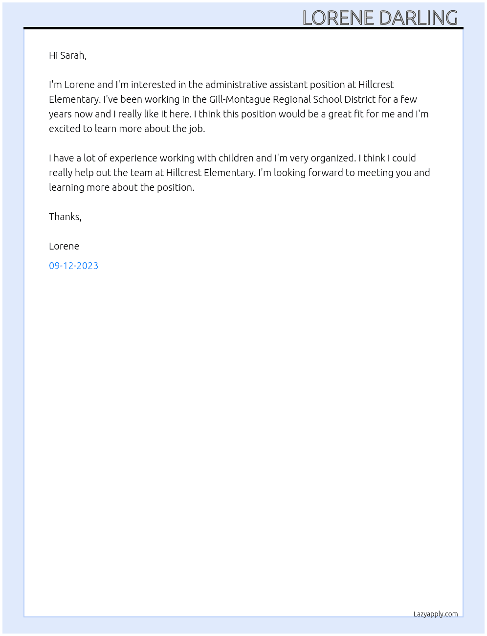 Administrative Assistant - Hillcrest Elementary  At Gill-Montague Regional School District  Cover Letter