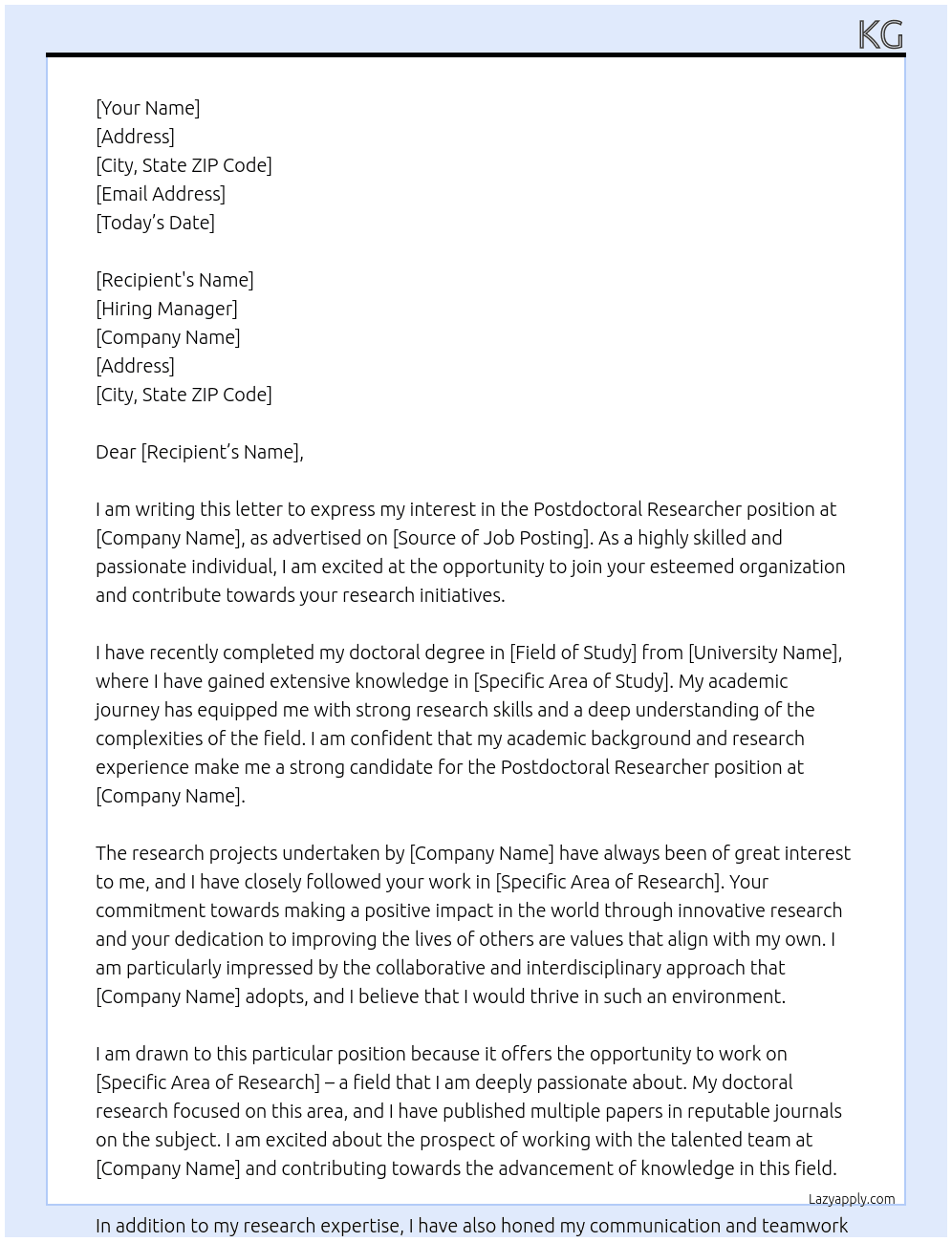 Postdoctoral researcher At RU Cover Letter